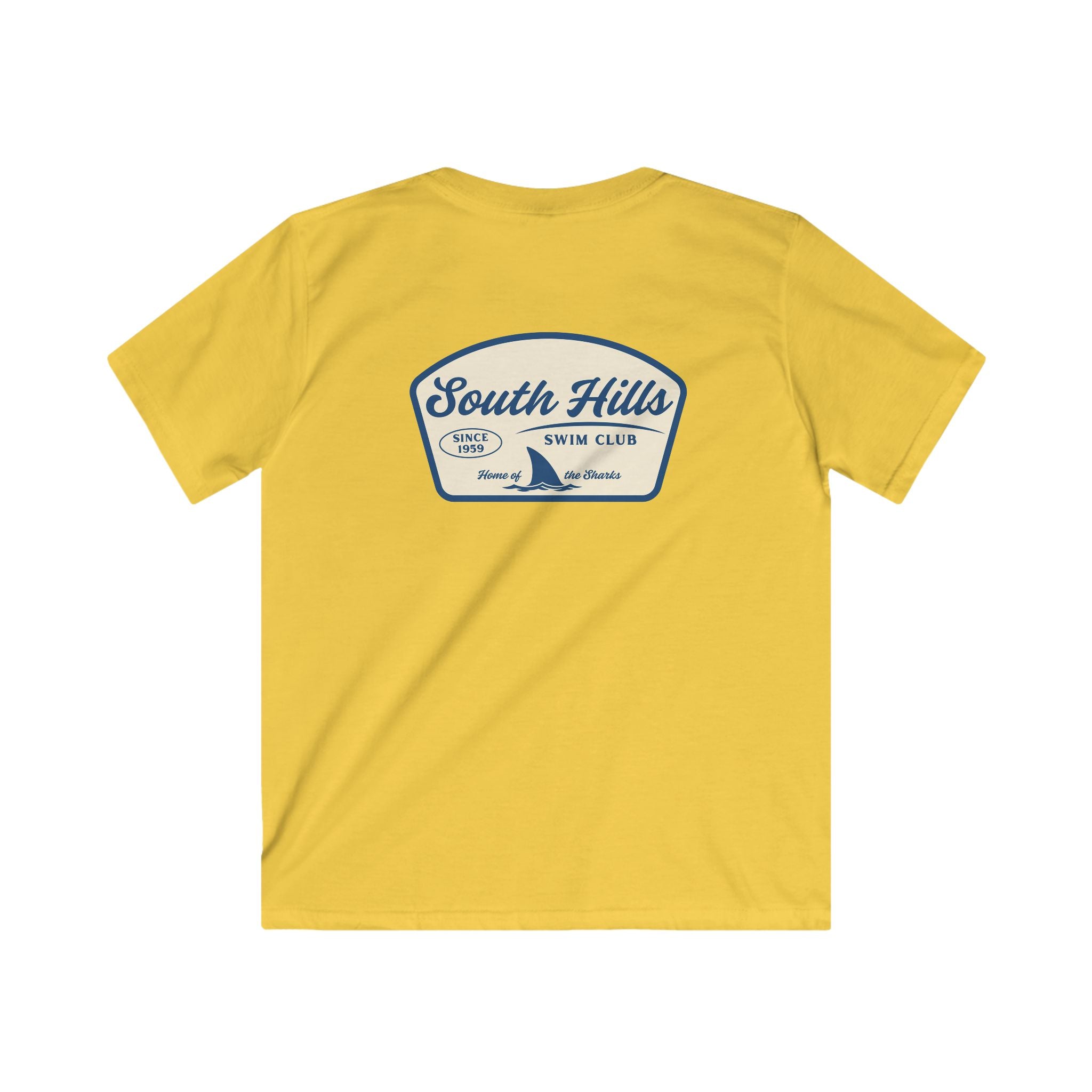 Youth South Hills Swim Club Home of the Sharks Graphic Short Sleeve Gildan Softstyle Tee