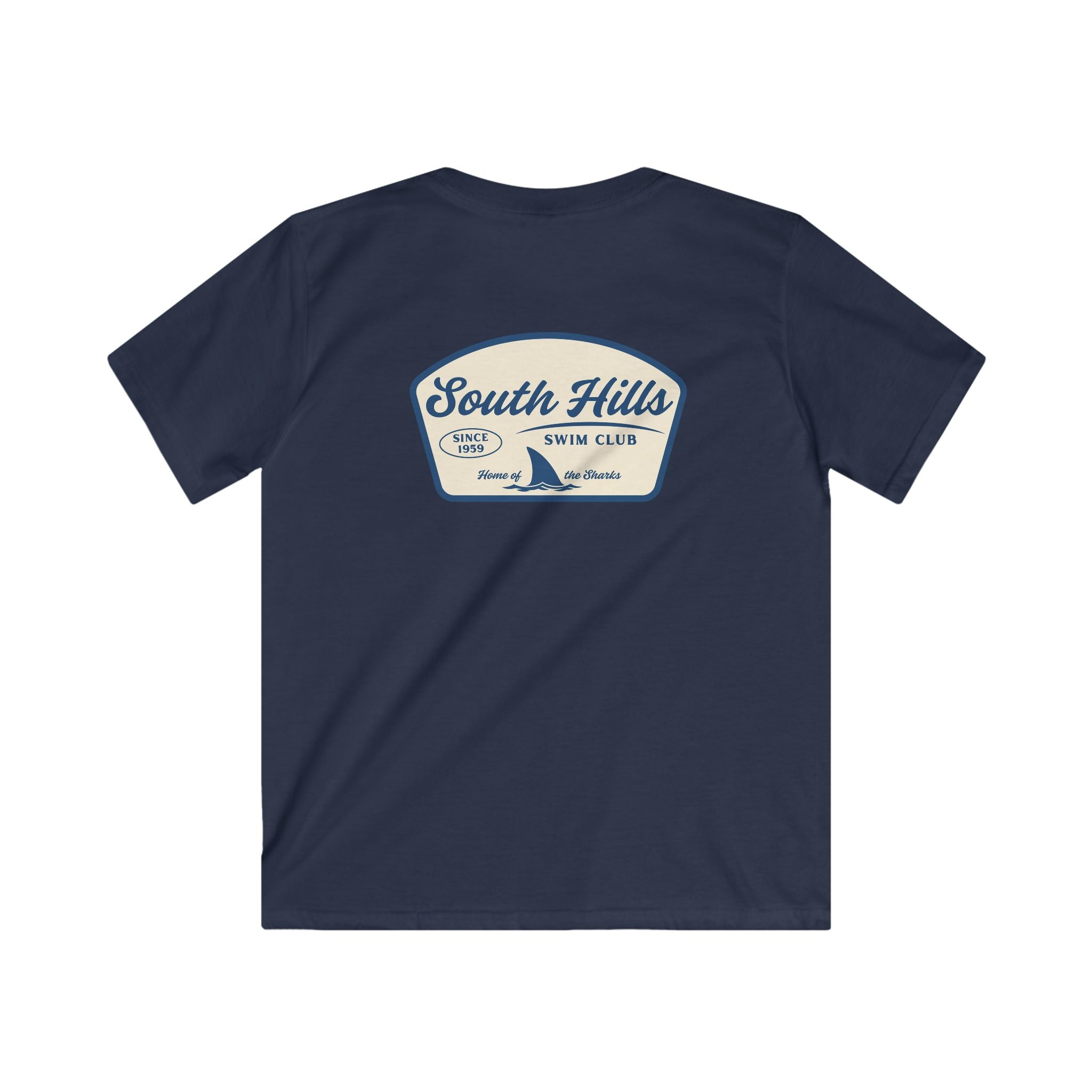Youth South Hills Swim Club Home of the Sharks Graphic Short Sleeve Gildan Softstyle Tee
