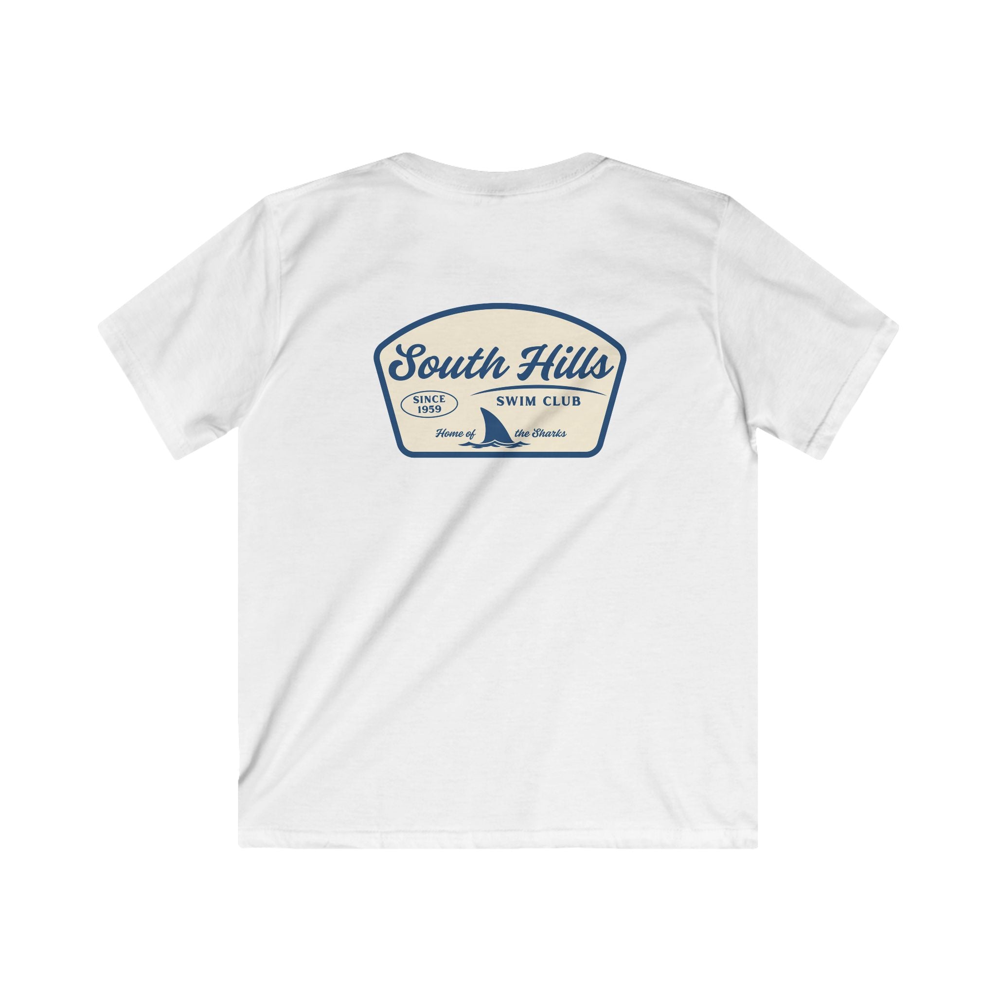 Youth South Hills Swim Club Home of the Sharks Graphic Short Sleeve Gildan Softstyle Tee