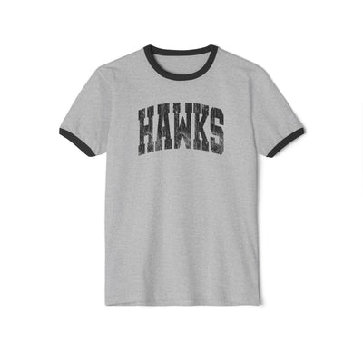 Adult Unisex Westerville Central Distressed Oversized Hawks Graphic Short Sleeve Ringer Tee