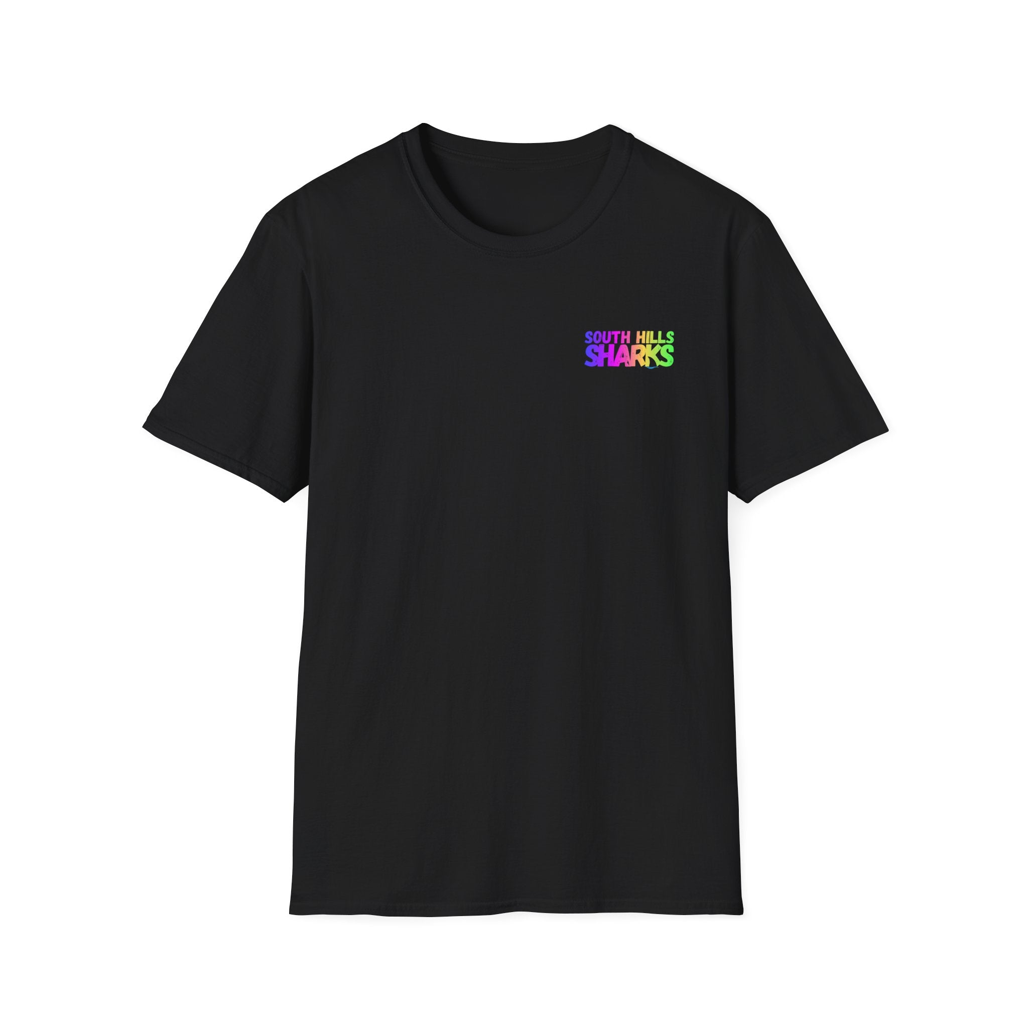 Adult Unisex South Hills Swim Team Neon Rainbow Graphic Short Sleeve Gildan Softstyle Tee