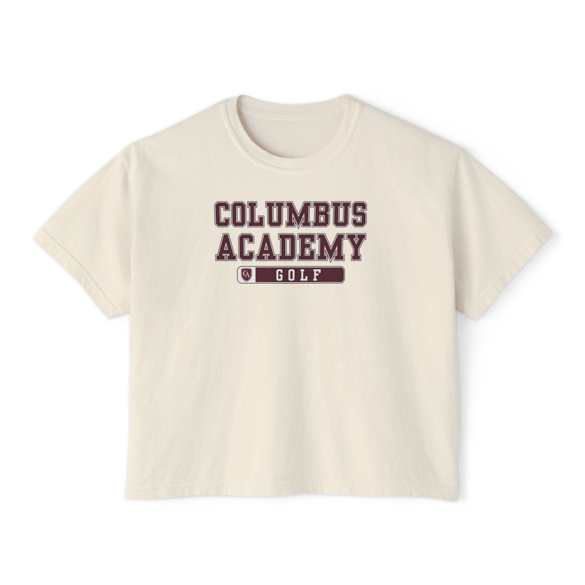 Women's Columbus Academy Golf Graphic Boxy Crop Short Sleeve Tee