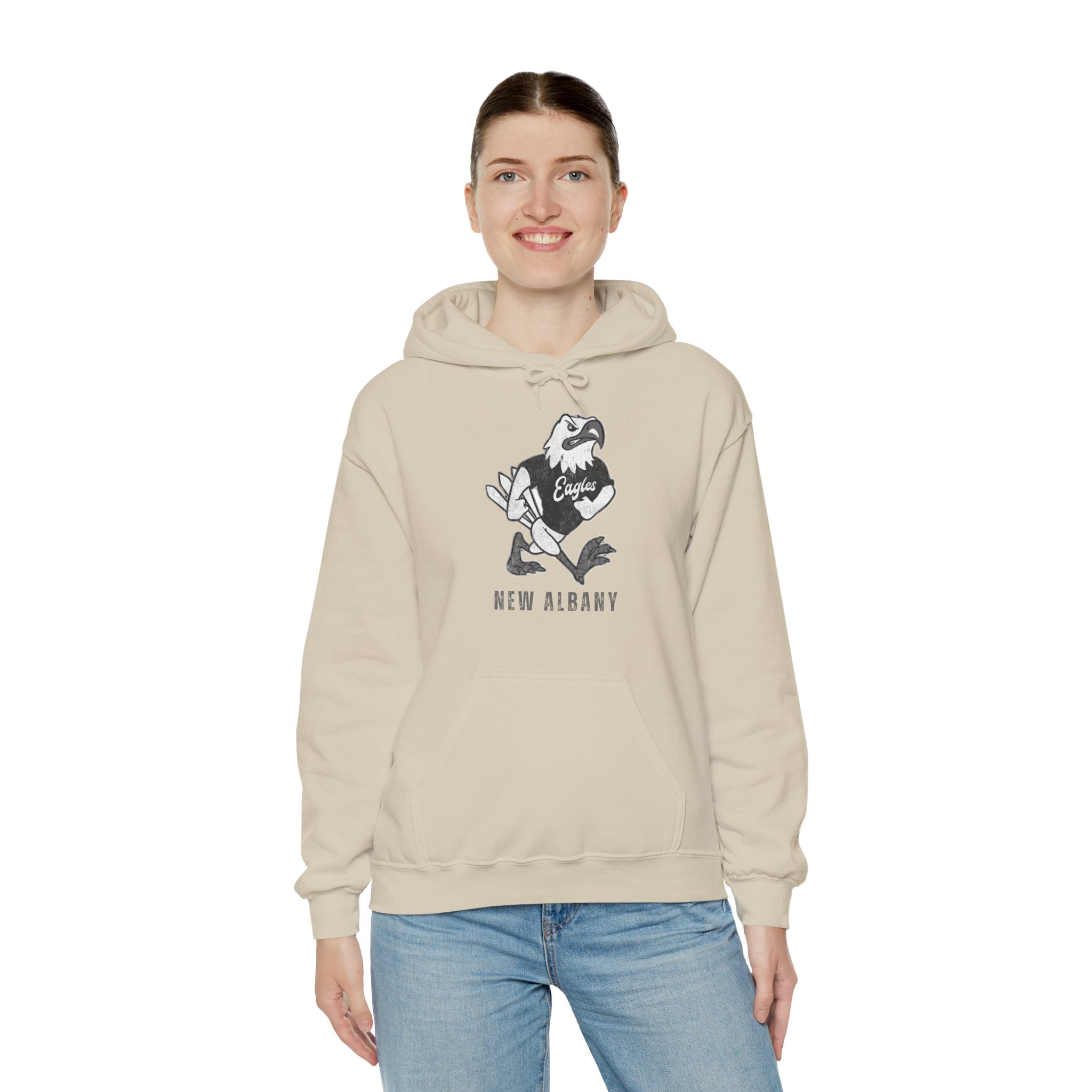 Adult Unisex New Albany Black and White Vintage Fighting Eagle Graphic Hoodie
