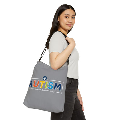 "Autism Inspire Potential Celebrate Ability" Bridgeway Graphic Adjustable Tote Bag