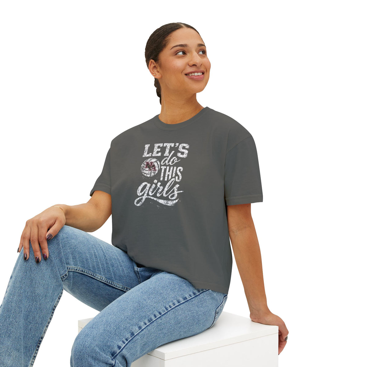 Women's New Albany Eagles Let's Do This Girls Graphic Boxy Crop Short Sleeve Tee