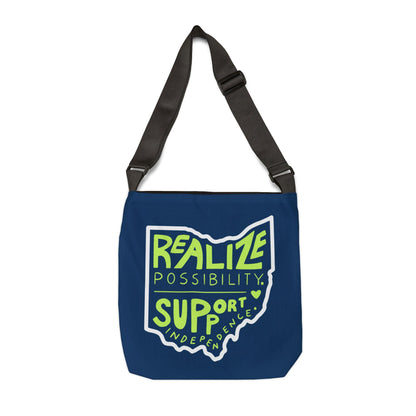 "Realize Possibilities Support Independence" Bridgeway Graphic Adjustable Tote Bag