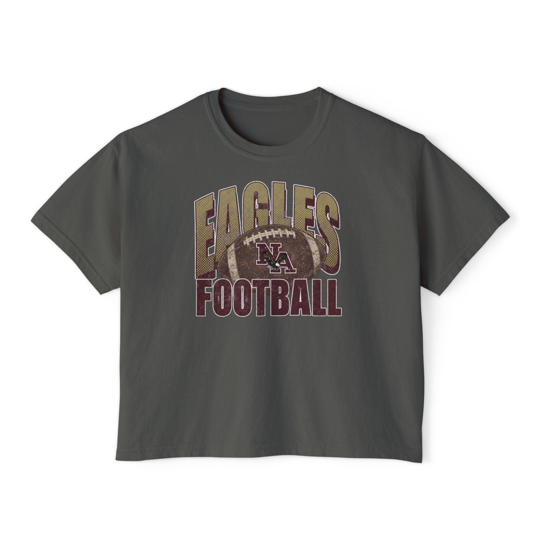Women's New Albany First-Down Distressed Football Graphic Boxy Crop Short Sleeve Tee