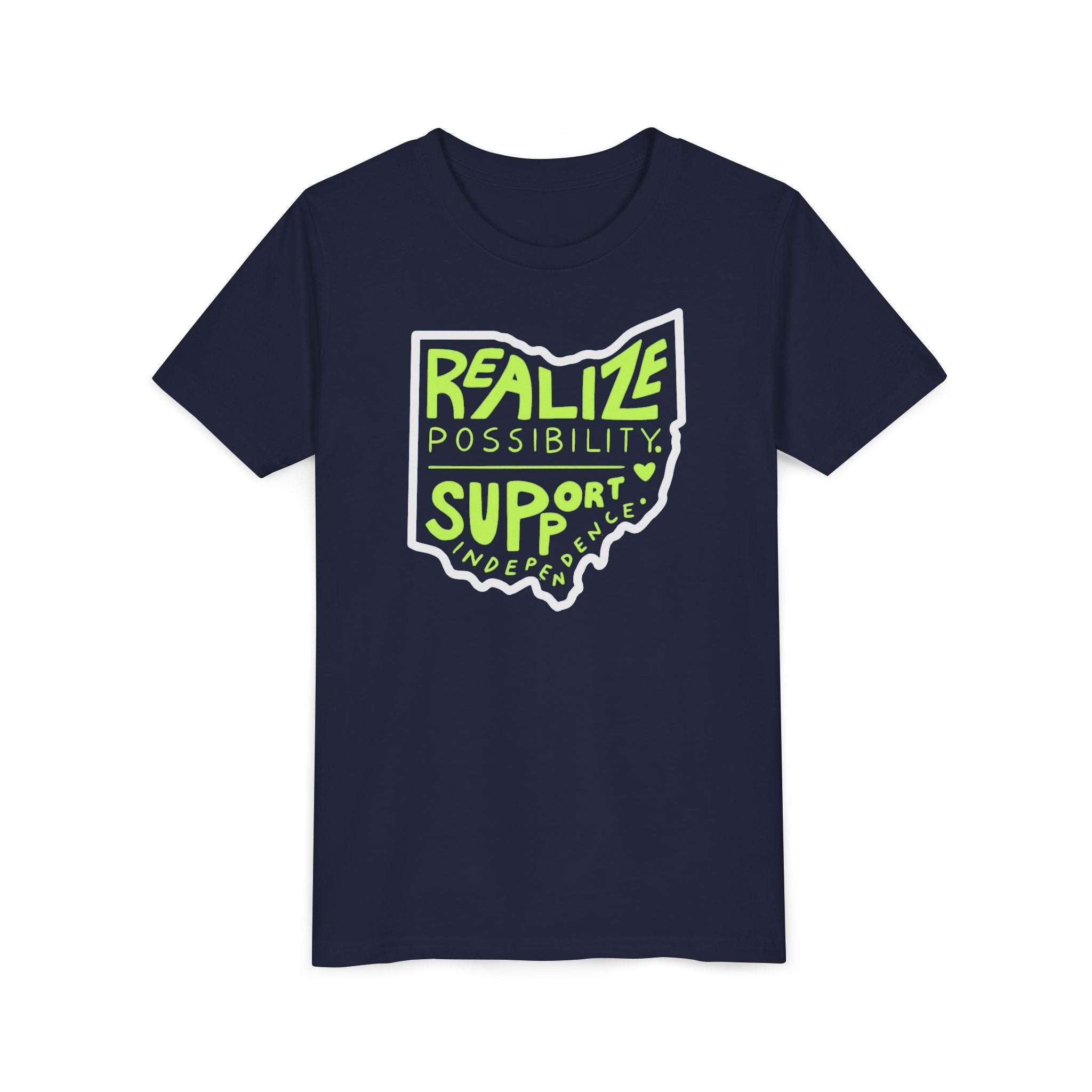 Youth Realize Possibility Support Independence Graphic Short Sleeve Soft Tee - Bridgeway Academy