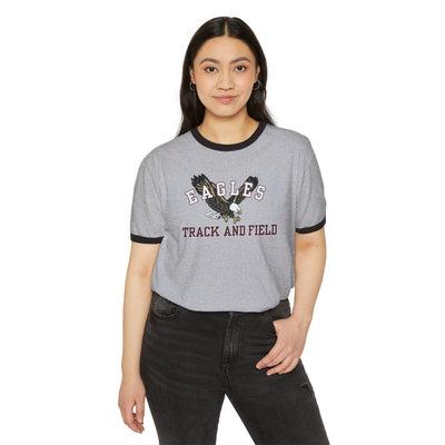 Adult Unisex Flying Track and Field Eagle Graphic Short Sleeve Ringer Tee