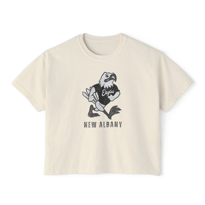 Women's New Albany Black and White Vintage Fighting Eagle Graphic Boxy Crop Short Sleeve Tee