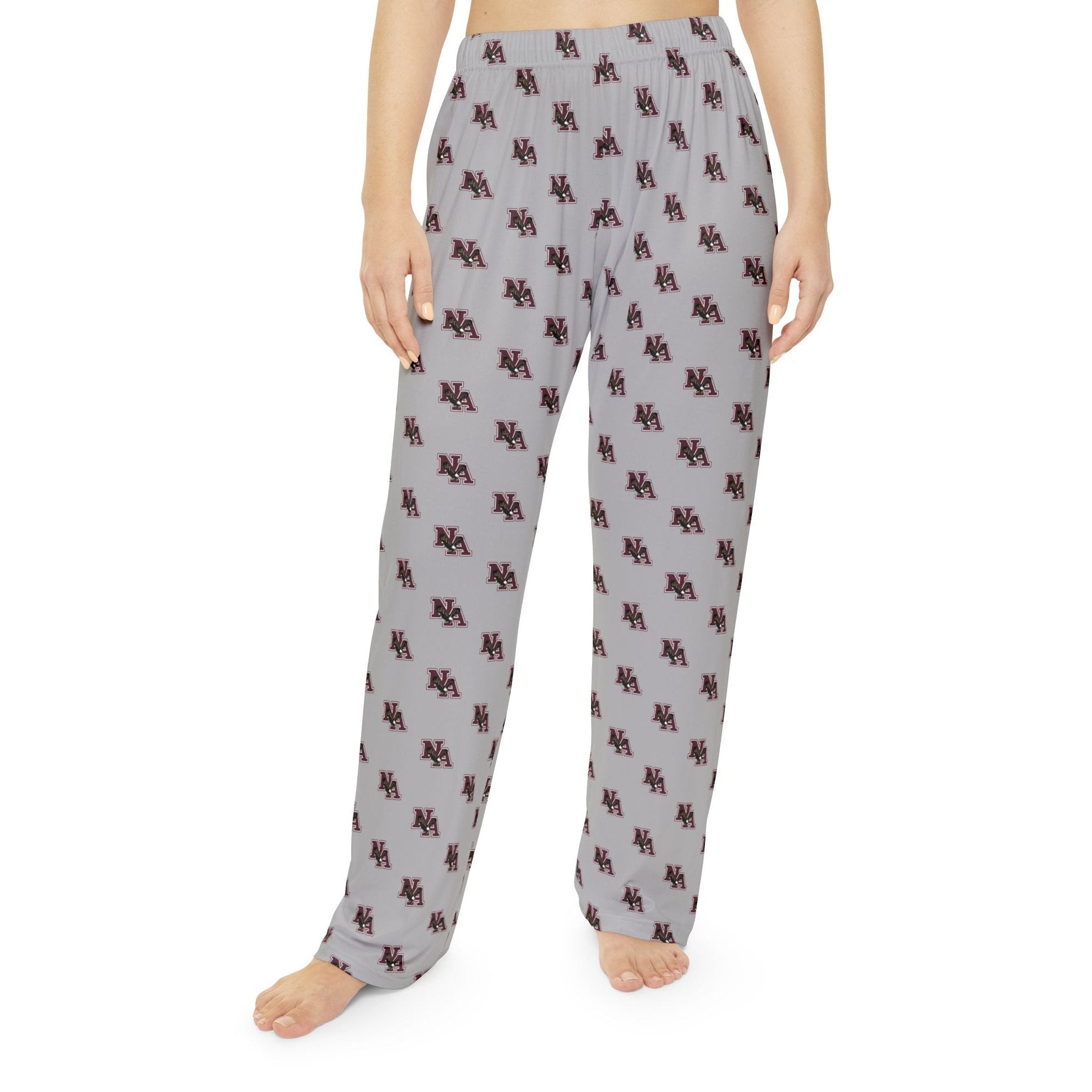 Women's Pajama Pant in Grey with Allover Classic Maroon Logo Print