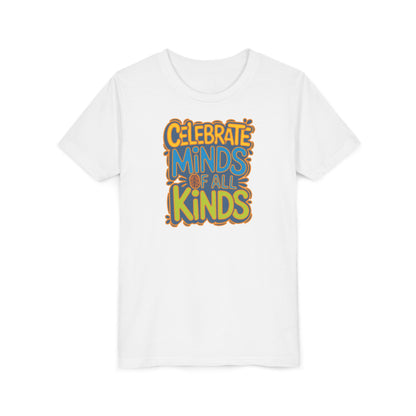 Youth Celebrate Minds Bubble Font Graphic Short Sleeve Soft Tee - Bridgeway Academy