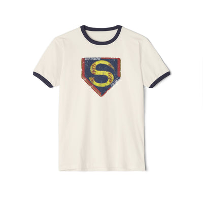 Adult Unisex Stingers Softball Distressed Logo Graphic Short Sleeve Ringer Tee