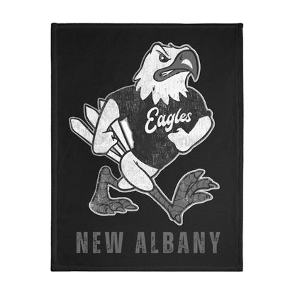 New Albany Black and White Vintage Fighting Eagle Graphic Super Soft Velveteen Microfiber Blanket (Two-sided print)
