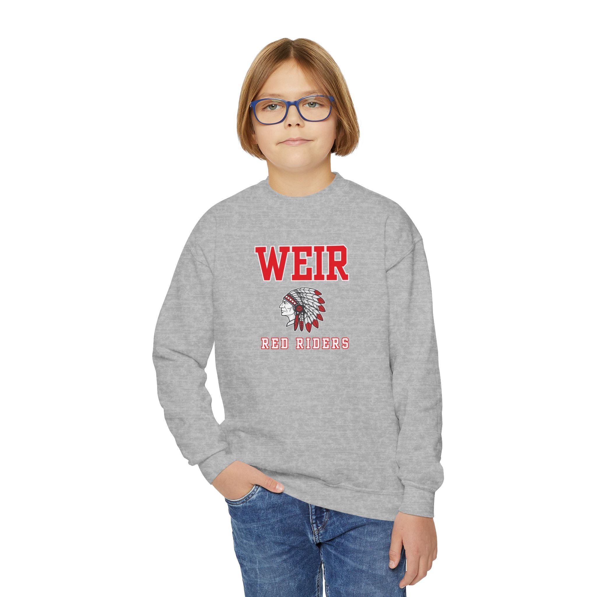Youth Weir Red Riders Classic Mascot Graphic Gildan Heavy Blend Sweatshirt