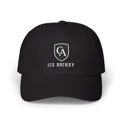 Adult Unisex Columbus Academy Vikings Ice Hockey White Embroidered Logo Dad Cap