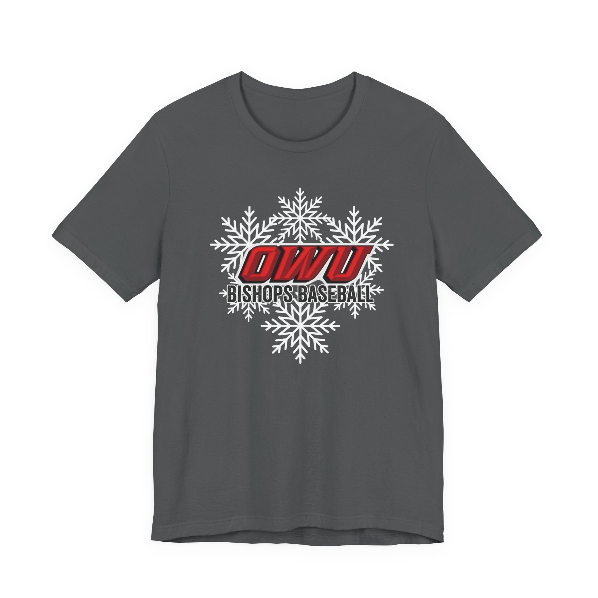 Adult Unisex OWU Bishops Baseball Spirited Snowflake Graphic Short Sleeve Soft Tee