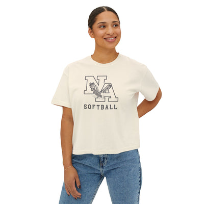 Women's New Albany Grey Tonal Softball Logo Graphic Boxy Crop Short Sleeve Tee