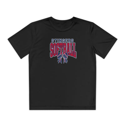 Youth Stingers Softball Stitched Bow Graphic Sport-Tek Competitor Performance Tee