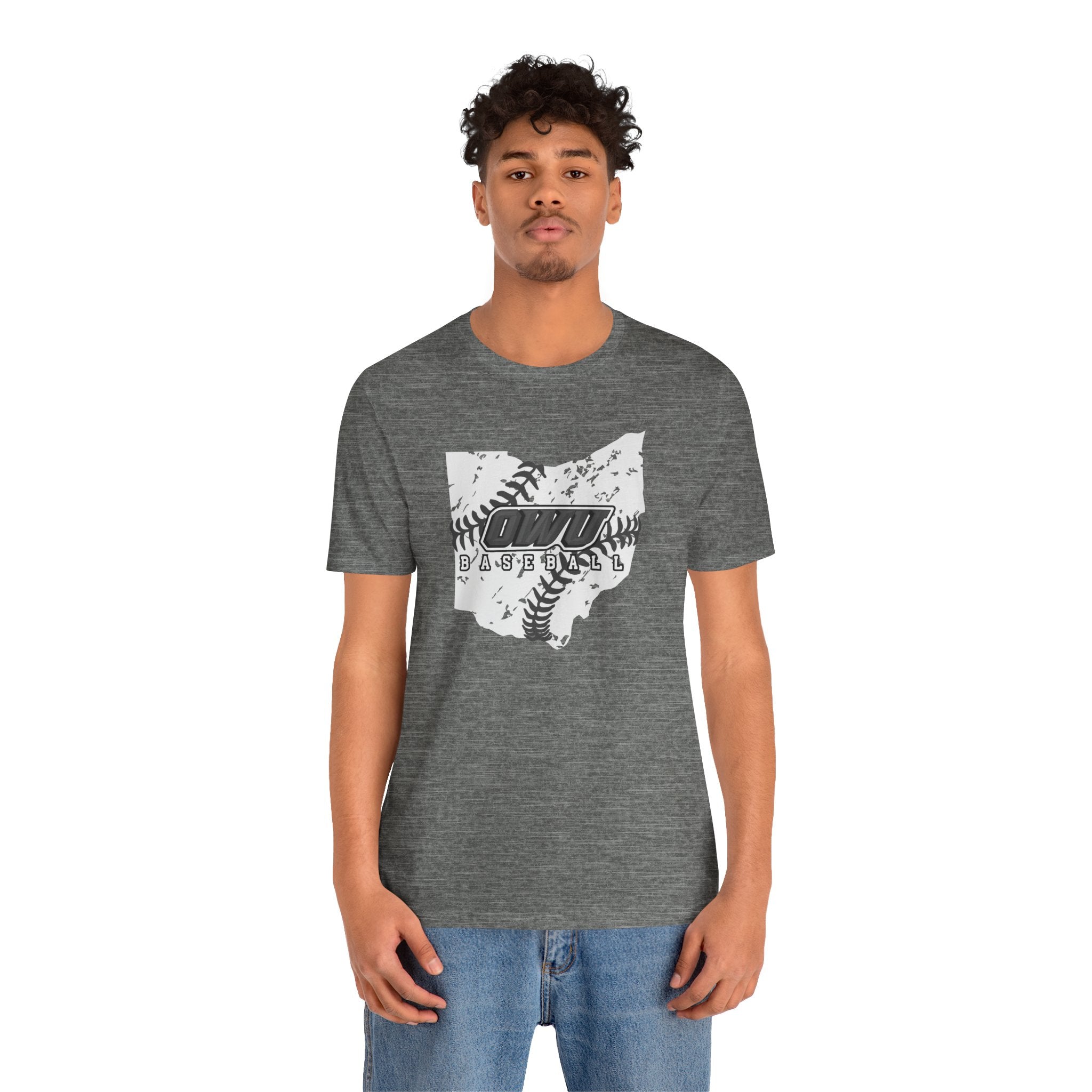 Adult Unisex OWU Baseball Stitches Distressed Ohio Graphic Short Sleeve Soft Tee