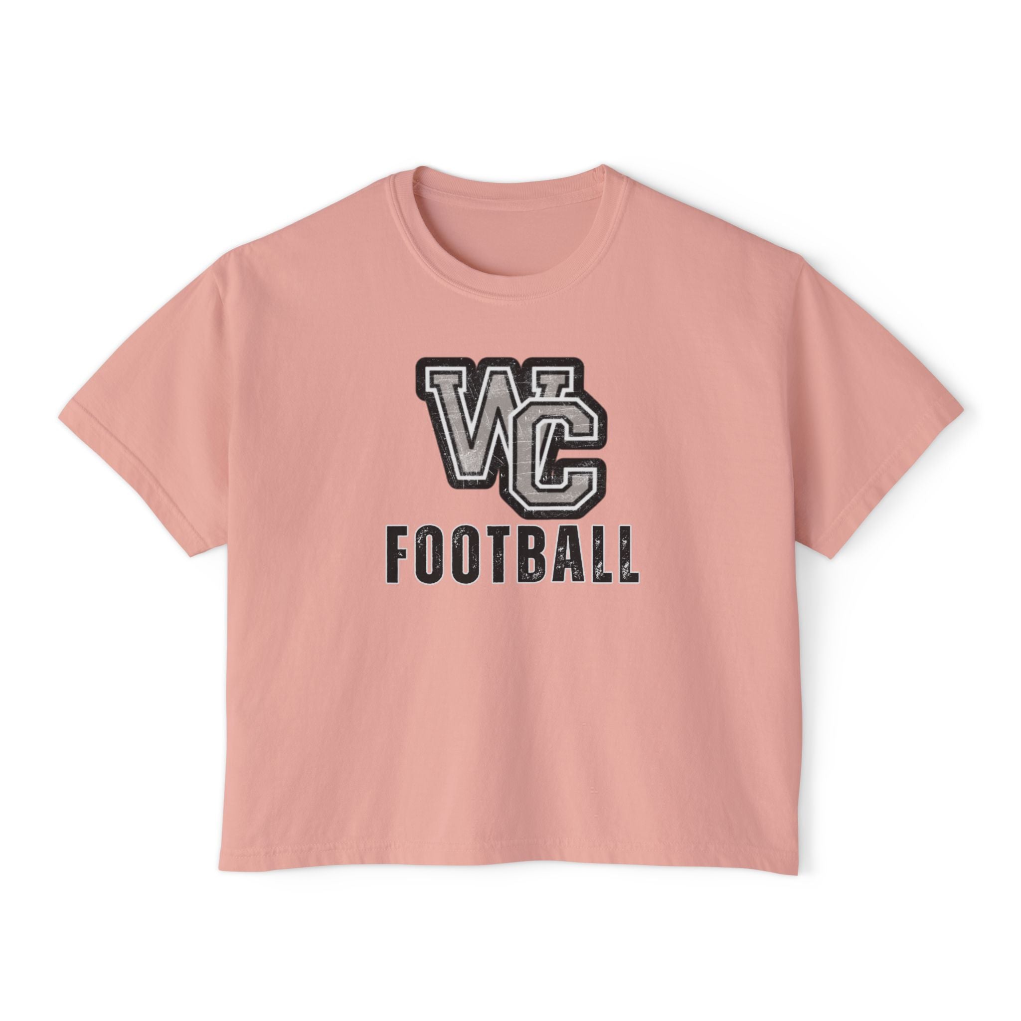 Women's Vintage Distressed Westerville Central Football Graphic Boxy Crop Short Sleeve Tee