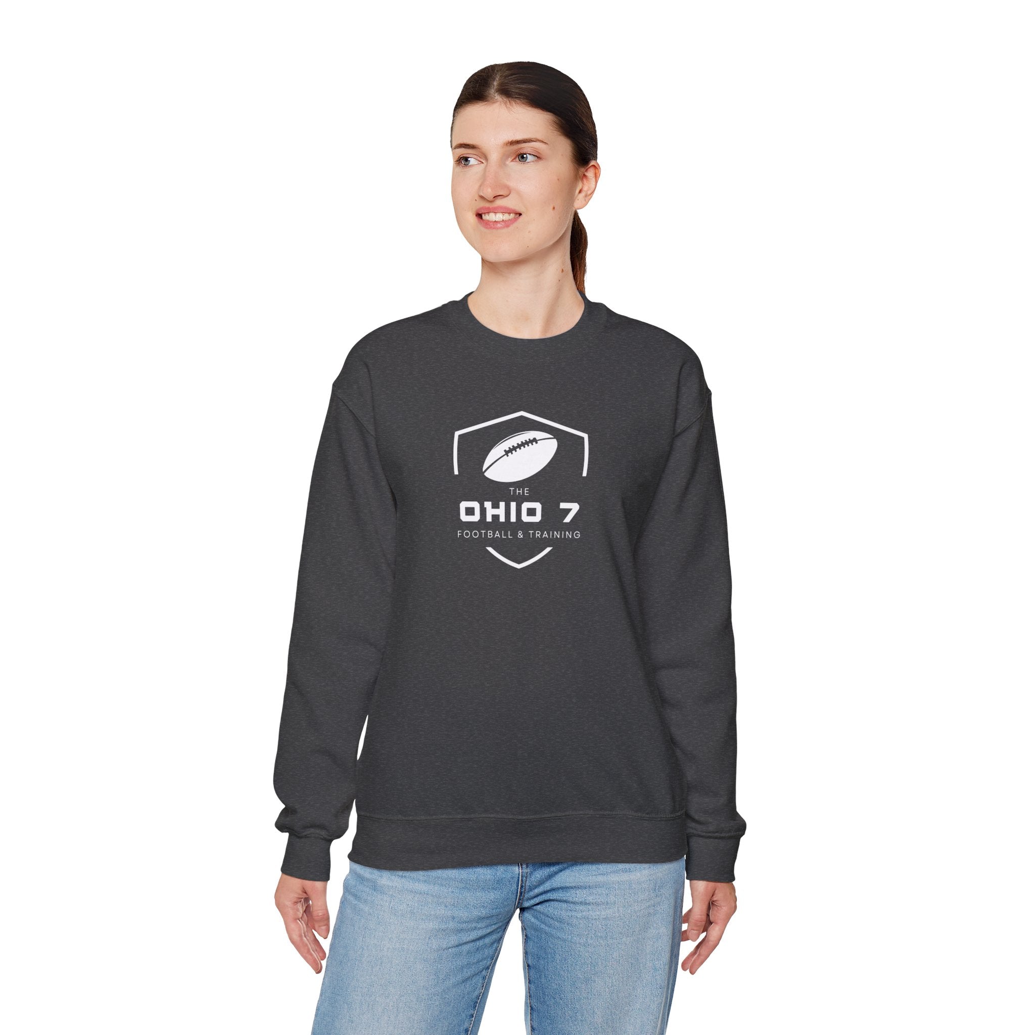 Adult Unisex The Ohio 7 White Logo Gildan Heavy Blend Crewneck Sweatshirt