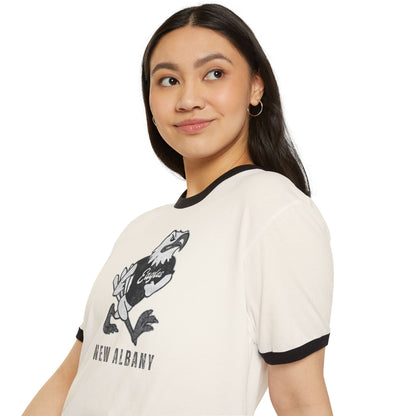 Adult Unisex New Albany Black and White Vintage Fighting Eagle Graphic Short Sleeve Ringer Tee