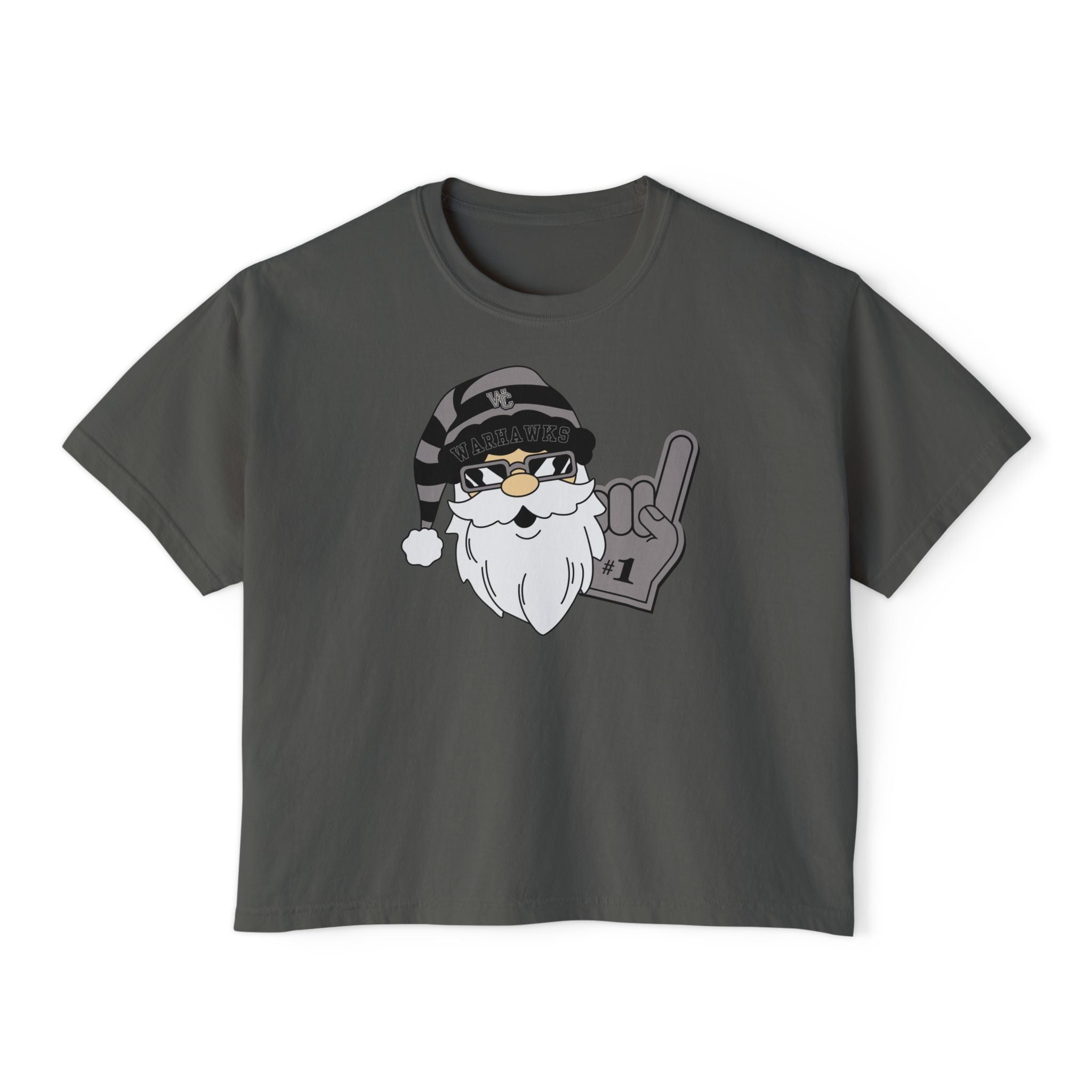 Women's Westerville Central Spirited Santa Graphic Boxy Crop Short Sleeve Tee