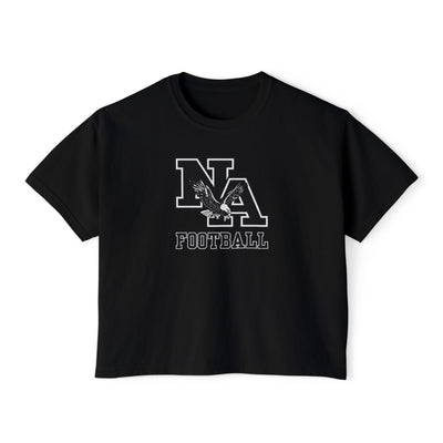 Women's Classic Logo Black Football Graphic Boxy Crop Short Sleeve Tee