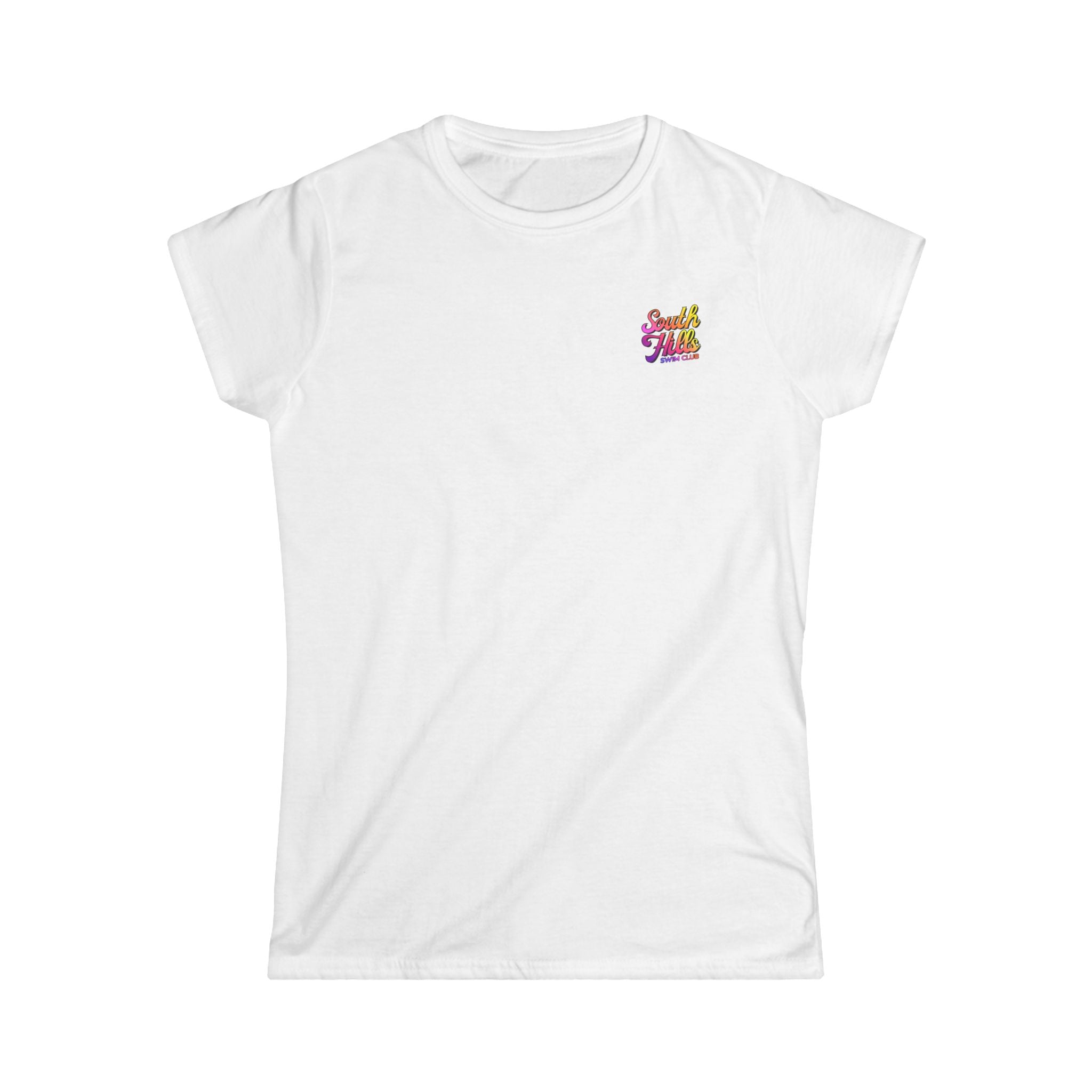 Women's South Hills Swim Club Sunset Script Graphic Short Sleeve Gildan Softstyle Tee