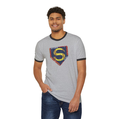 Adult Unisex Stingers Softball Distressed Logo Graphic Short Sleeve Ringer Tee
