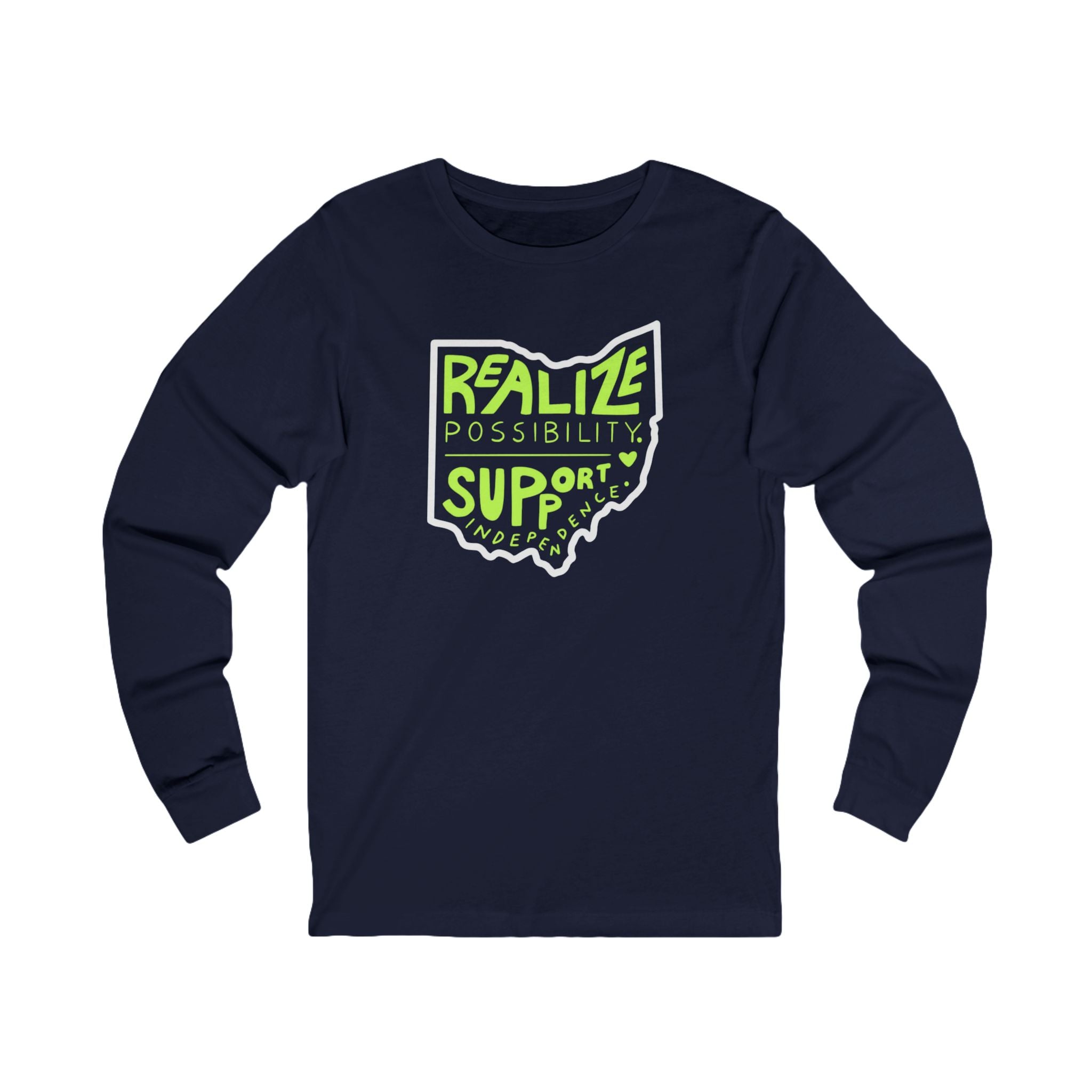 Adult Unisex Realize Possibility Support Independence Graphic Long Sleeve Soft Tee
