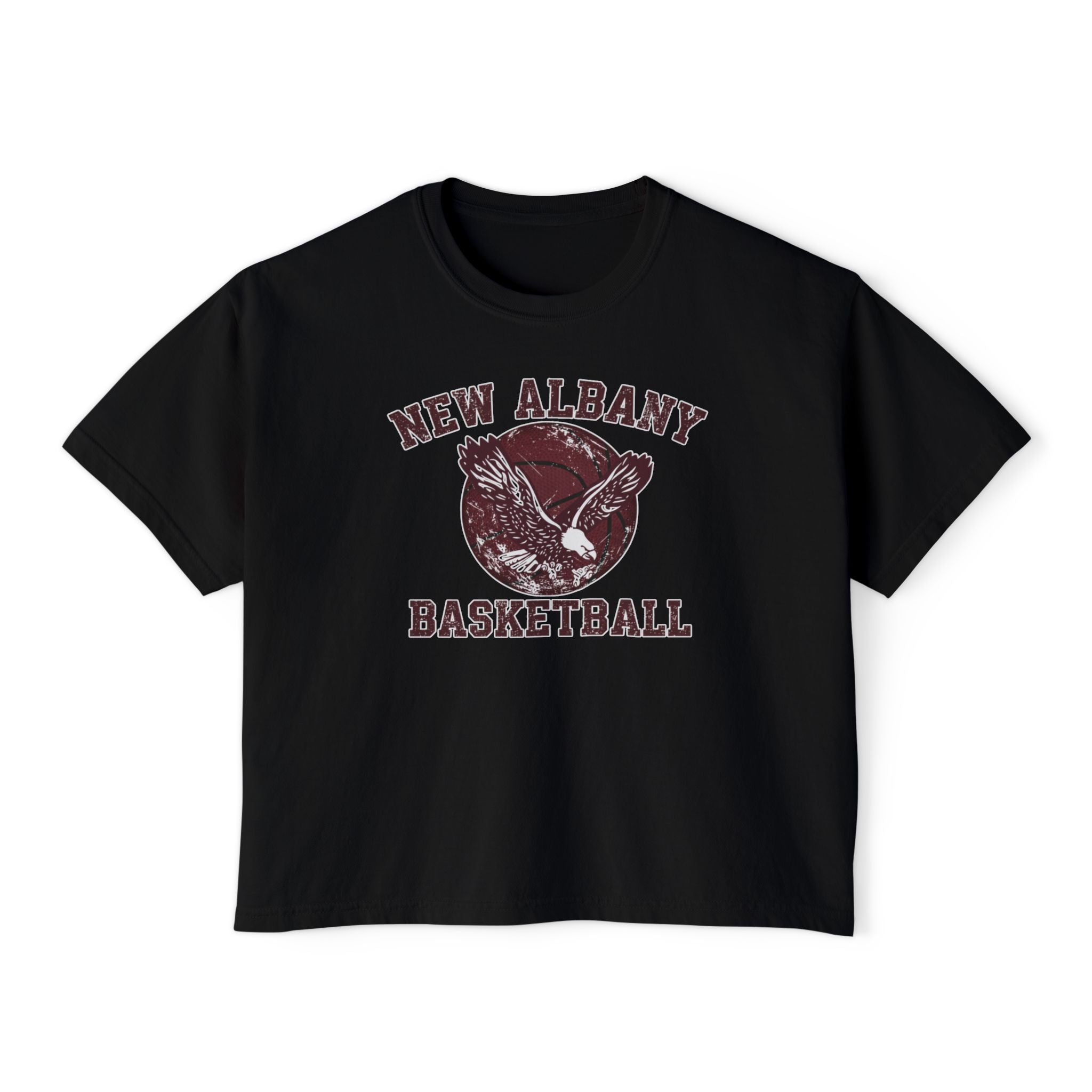Women's New Albany Eagles Basketball Vintage Victory Graphic Boxy Crop Short Sleeve Tee