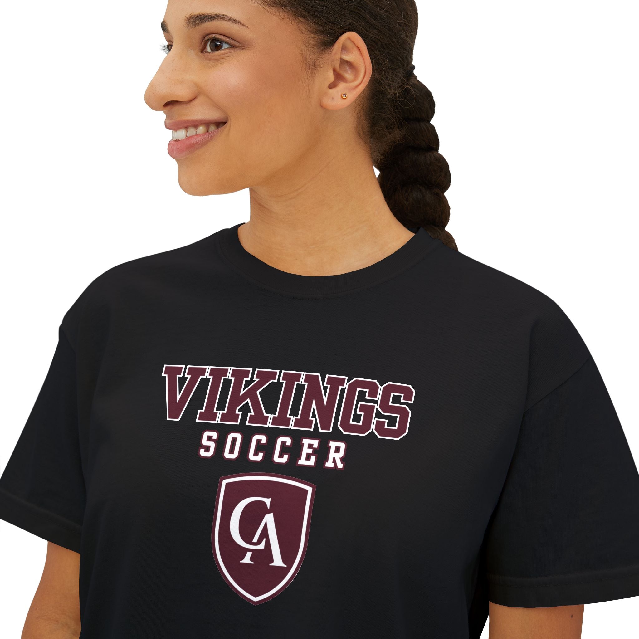 Women's Columbus Academy Vikings Soccer Graphic Boxy Crop Short Sleeve Tee