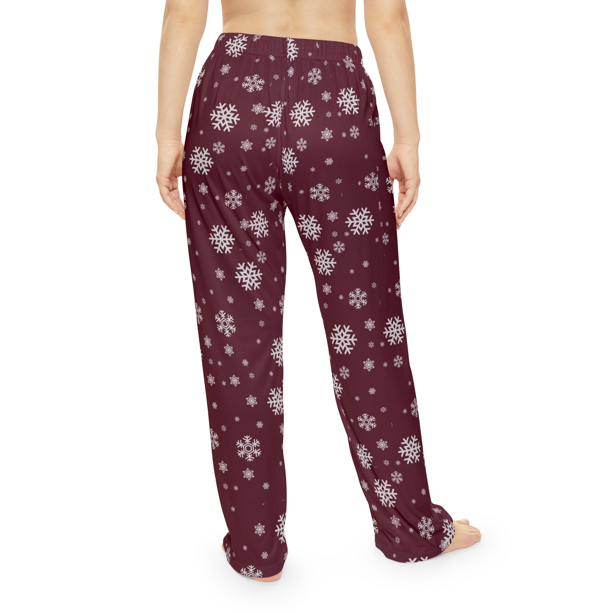 Women's Columbus Academy Vikings Spirited Snowflake Maroon Printed Pajama Pants FINAL