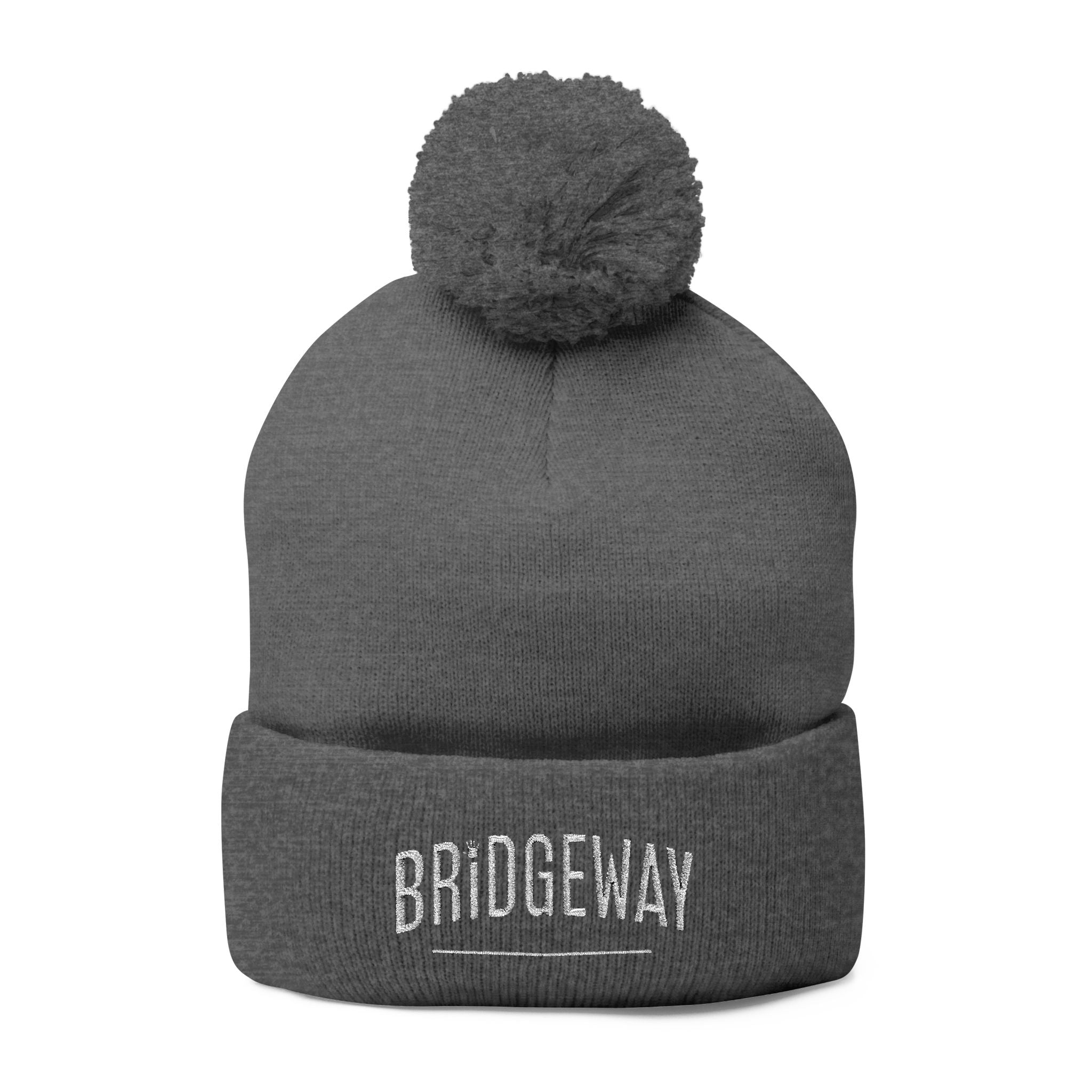Bridgeway Pom Pom Knit Hat with Embroidered White Logo