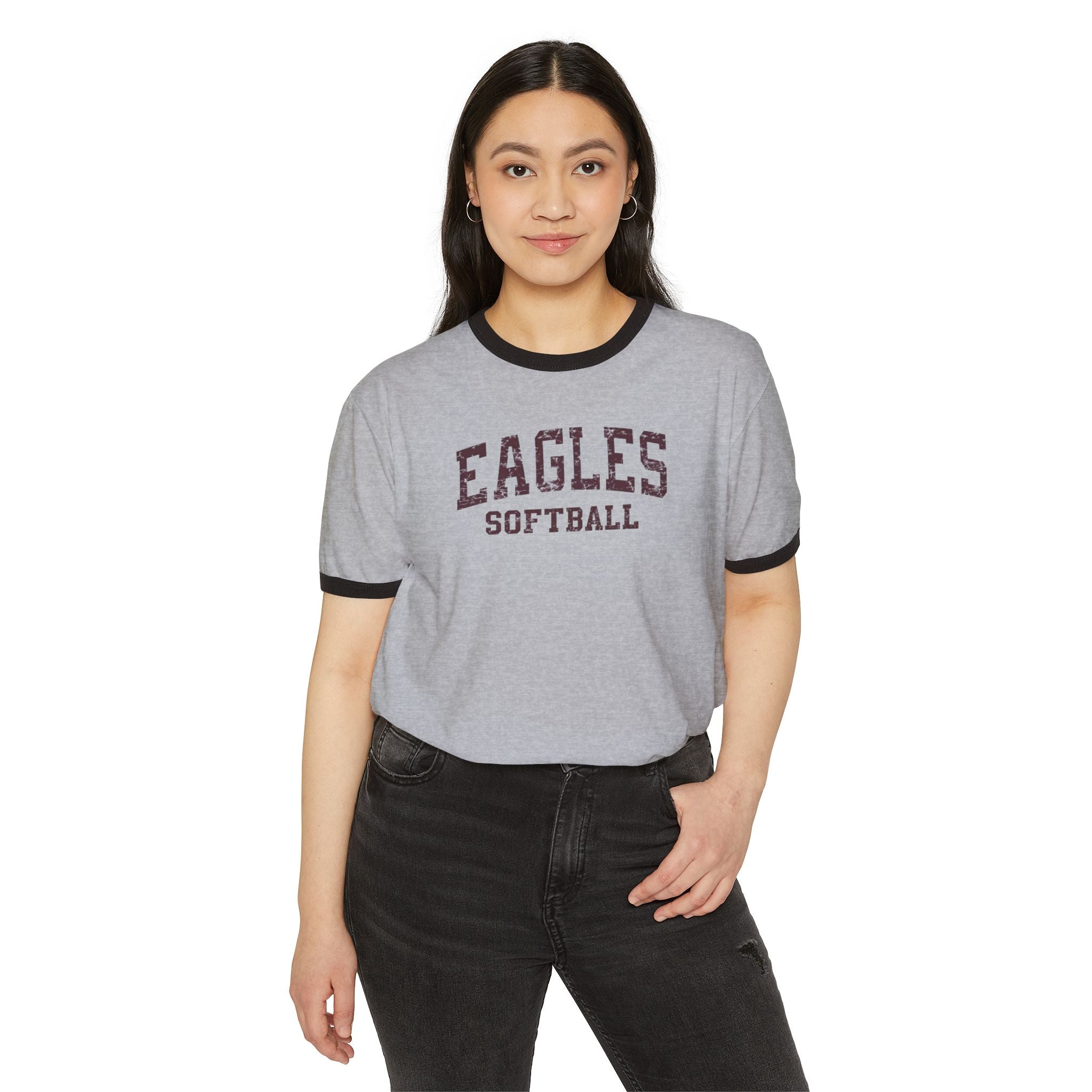 Adult Unisex New Albany Eagles Softball Vintage Distressed Graphic Short Sleeve Ringer Tee