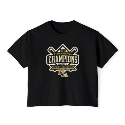 Women's NAHS Baseball Official 2026 STATE CHAMPION Boxy Crop Short Sleeve Tee