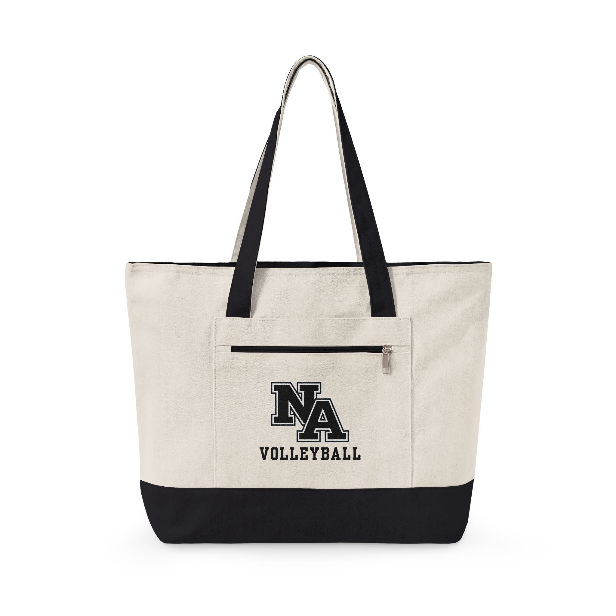 New Albany Classic Black Volleyball Logo Graphic Zippered Canvas Tote