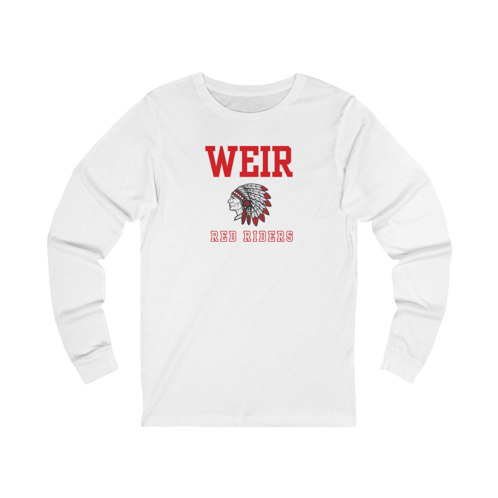 Adult Unisex Weir Red Riders Classic Mascot Graphic Long Sleeve Bella + Canvas Soft Tee