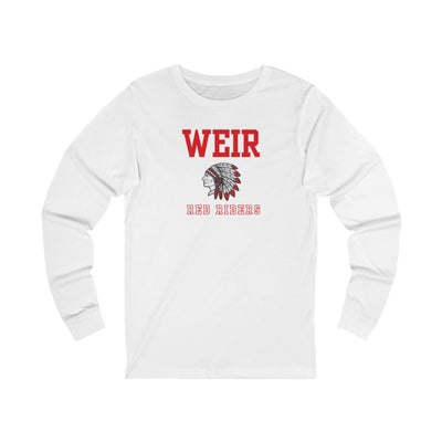 Adult Unisex Weir Red Riders Classic Mascot Graphic Long Sleeve Bella + Canvas Soft Tee