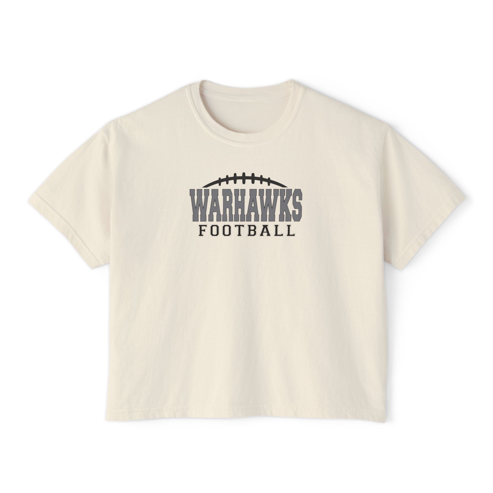 Women's Westerville Central Warhawks Football Laces Graphic Boxy Crop Short Sleeve Tee