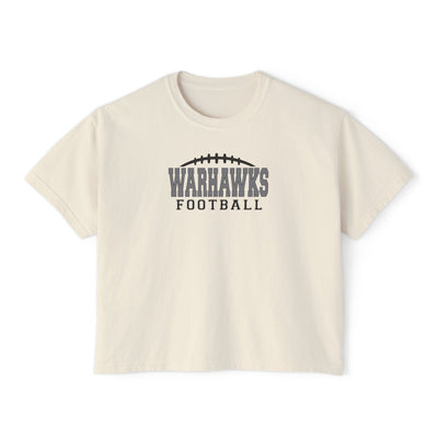 Women's Westerville Central Warhawks Football Laces Graphic Boxy Crop Short Sleeve Tee