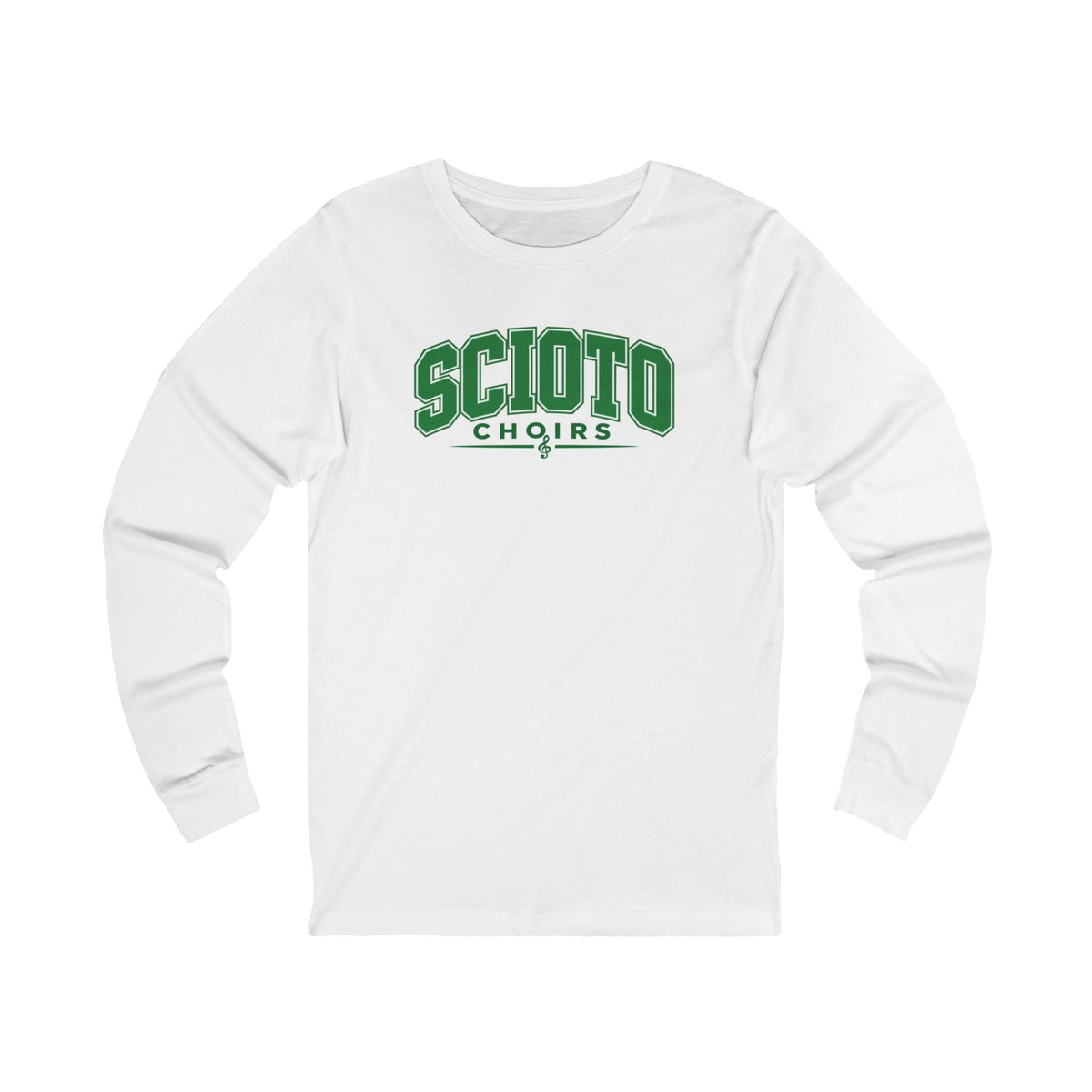 Adult Unisex Dublin Scioto Choirs Varsity Block Letter Graphic Long Sleeve Bella + Canvas Soft Tee