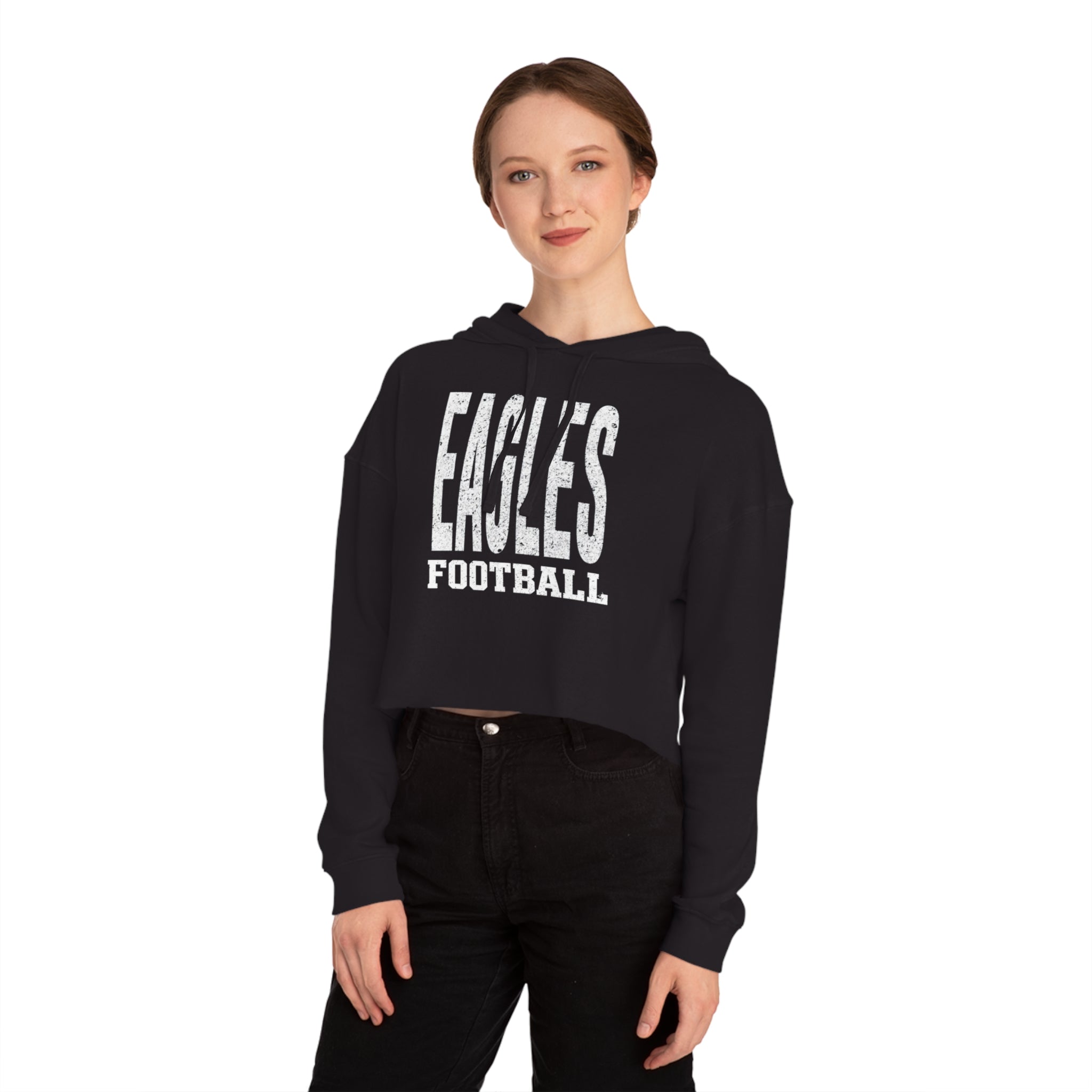 Women's New Albany Football Distressed Enlarged Graphic Crop Hoodie
