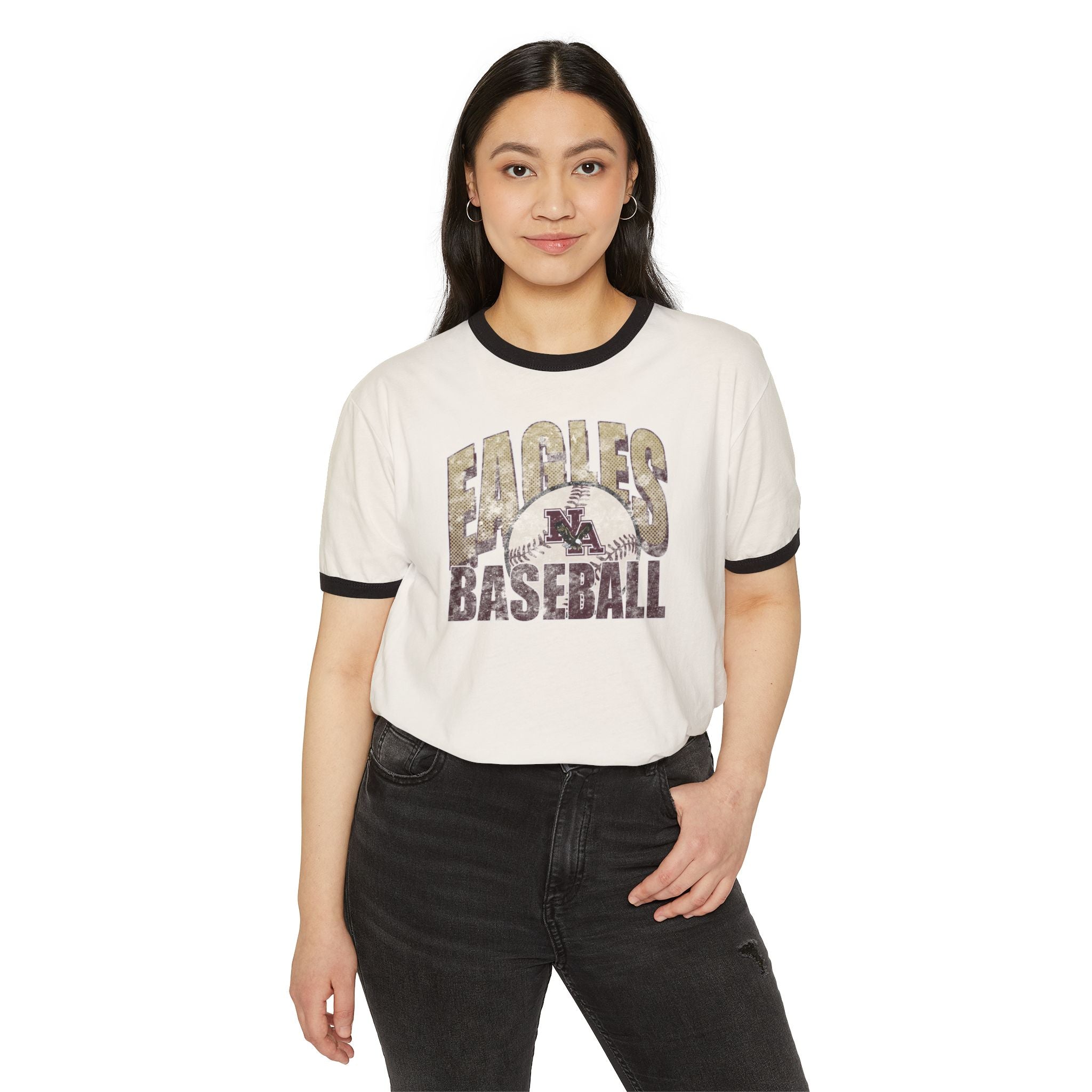 Adult Unisex New Albany Eagles Distressed Dugout Graphic Short Sleeve Ringer Tee