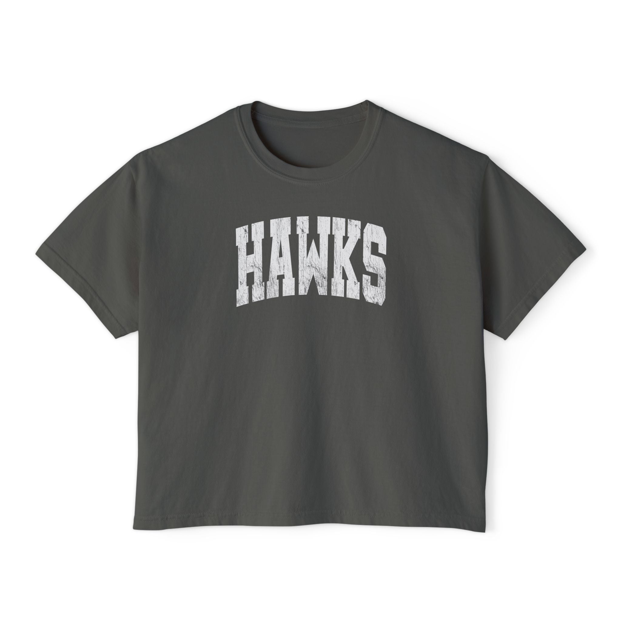 Women's Westerville Central Distressed Oversized Hawks Graphic Boxy Crop Short Sleeve Tee