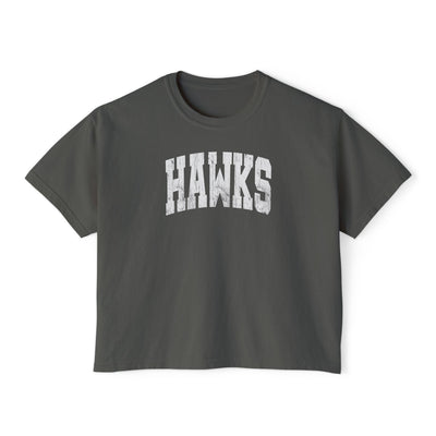 Women's Westerville Central Distressed Oversized Hawks Graphic Boxy Crop Short Sleeve Tee