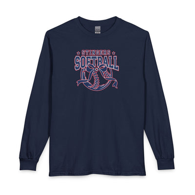 Adult Unisex Stingers Softball Spirit Bow Graphic Long Sleeve Gildan Tee