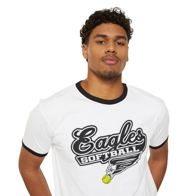 Adult Unisex Sporty Script Softball Eagles Graphic Short Sleeve Ringer Tee